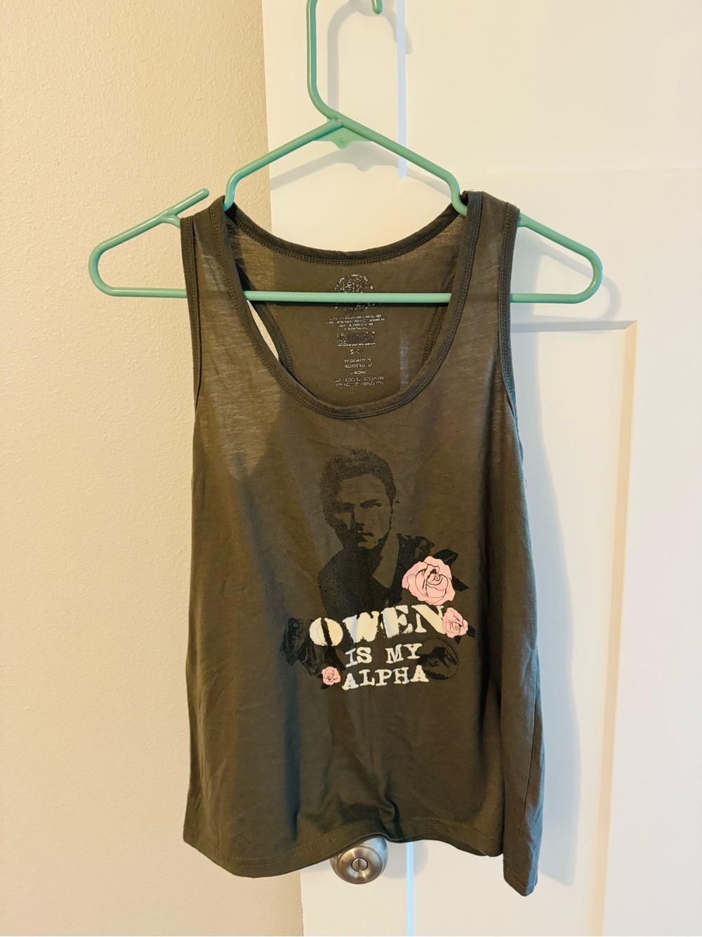 Graphic Muscle Tank Top - Olive Green "Owen Is My Alpha"